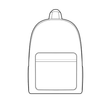 Backpack silhouette bag. Fashion accessory technical illustration. Vector schoolbag front view for Men, women, unisex style, flat handbag CAD mockup sketch outline isolated