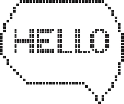 Pixel art speech bubble with a hello sign. Retro nostalgia computer communication dialogue. Isolated. Tech message. Speech tag.