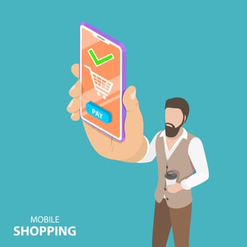 Flat isometric vector concept of online shopping, e-commerce, mobile store, payment.