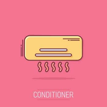 Conditioner icon in comic style. Cooler cartoon vector illustration on isolated background. Cold climate splash effect business concept.
