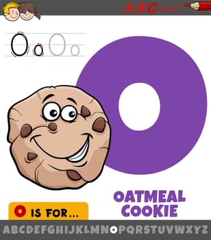 Educational cartoon illustration of letter O from alphabet with oatmeal cookie character