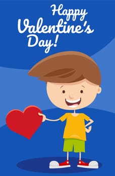 Cartoon illustration with funny boy character with heart Valentines Day card