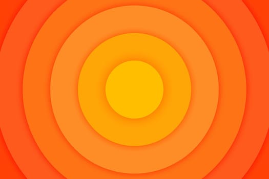 Orange concentric circles banner. Sun, sunlight, sunrise, sunburst background. Ripples, impact, epicenter, radar, target or sonar wave wallpaper. Vector illustration with paper cut effect.
