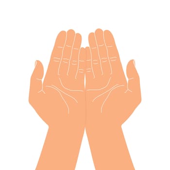 Giving or taking hand gesture. Cupped hands with open palms. Hands carefully holding something. Vector illustration