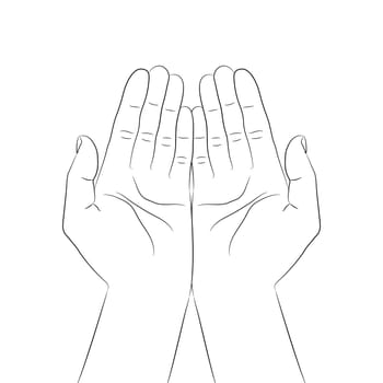 Giving or taking hand gesture. Outline of cupped hands with open palms. Hands carefully holding something. Vector illustration