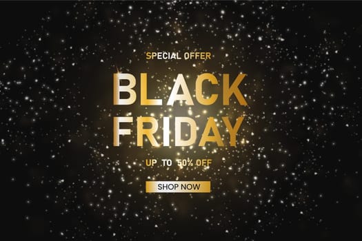 Gold black friday sale banner with golden serpentine and 50 percent discount. web, poster, promotions. Vector illustration.