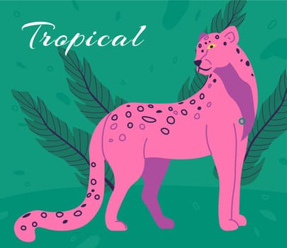 Powerful big cats of genus Panthera, tropical fauna and mammals. Animal with spots on fur, speedy creature with long limbs and sharp sense of smell. Exotic cheetah predator. Vector in flat style