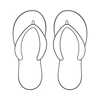 Pair of flip flops in line art style. Summer time slippers, shoes design. Vector illustration isolated on white background.