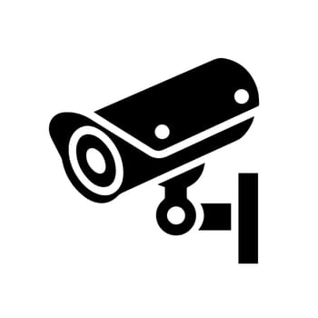Surveillance camera icon. Symbol of surveillance camera. Black surveillance camera icon isolated on white background. Vector illustration.