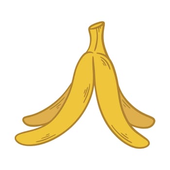 Banana peel color clip art. Organic fruit waste. Yellow peel from ripe banana, isolated vector illustration