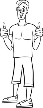 Cartoon illustration of happy young man comic character coloring page