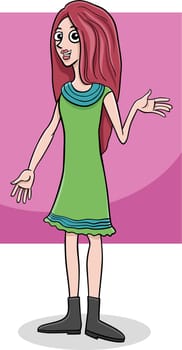 Cartoon illustration of funny girl or young woman comic character