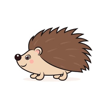 Flat Vector Cute Hedgehog. Little Hedgehog Icon. Adorable Walking Hedgehog Cartoon Character Isolated on White Background, Side View.