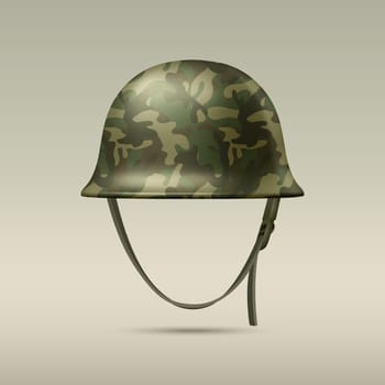 Vector 3d Realistic Military Protective Helmet Closeup Isolated. Helmet, Army Symbol of Defense and Protection. Soldier Helmet Design Template for Military, Defense and Safety Concept.