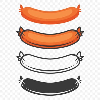 Flat Vector Sausage Set. Cartoon Sausage Design Template. Simple Sausage Collection for Culinary, Cooking, Food Concepts. Isolated Sausage Icons for Packaging, Recipes, Menus. Meaty Ingredient.