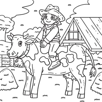 A cute and funny coloring page of a Cowgirl and Cattle. Provides hours of coloring fun for children. To color, this page is very easy. Suitable for little kids and toddlers.