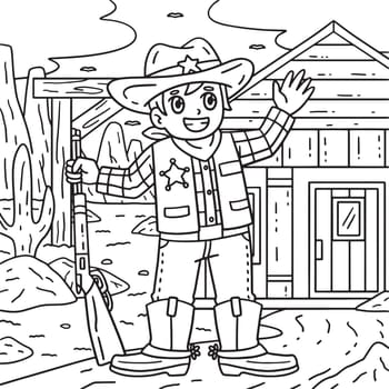 A cute and funny coloring page of a Cowboy Sheriff. Provides hours of coloring fun for children. To color, this page is very easy. Suitable for little kids and toddlers.
