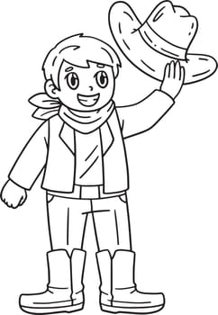 A cute and funny coloring page of a Cowboy Tipping Hat. Provides hours of coloring fun for children. To color, this page is very easy. Suitable for little kids and toddlers.