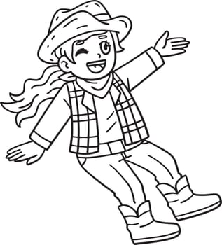 A cute and funny coloring page of a Cowgirl Sitting. Provides hours of coloring fun for children. To color, this page is very easy. Suitable for little kids and toddlers.