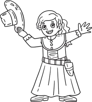 A cute and funny coloring page of a Cowgirl in a Dress. Provides hours of coloring fun for children. To color, this page is very easy. Suitable for little kids and toddlers.