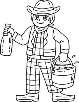 A cute and funny coloring page of a Cowboy Carrying Bucket of Cow Milk. Provides hours of coloring fun for children. To color, this page is very easy. Suitable for little kids and toddlers.
