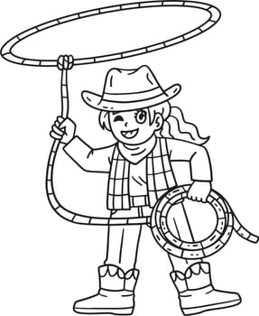 A cute and funny coloring page of a Cowgirl with Lasso. Provides hours of coloring fun for children. To color, this page is very easy. Suitable for little kids and toddlers.
