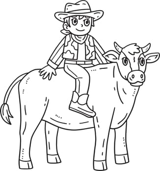 A cute and funny coloring page of a Cowboy Riding a Cattle. Provides hours of coloring fun for children. To color, this page is very easy. Suitable for little kids and toddlers.