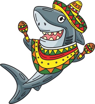 This cartoon clipart shows a Shark with a Sombrero and a Maracas illustration.