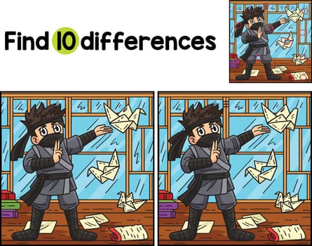 Find or spot the differences on this Ninja with an Origami Kids activity page. A funny and educational puzzle-matching game for children.