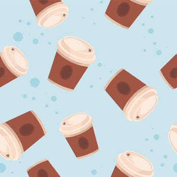 Disposable coffee cup to go. Seamless pattern background. Vector illustration in flat style.