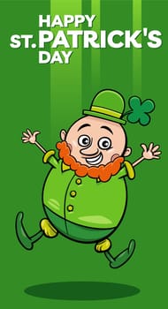 Cartoon illustration of Saint Patrick Day design with Leprechaun character with clover