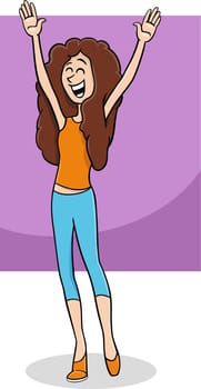 Cartoon illustration of happy girl or young woman comic character