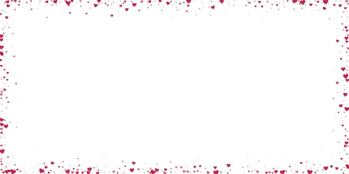Sprinkled hearts valentine template. Red hearts scattered on white background. Festive sprinkled hearts vector illustration.