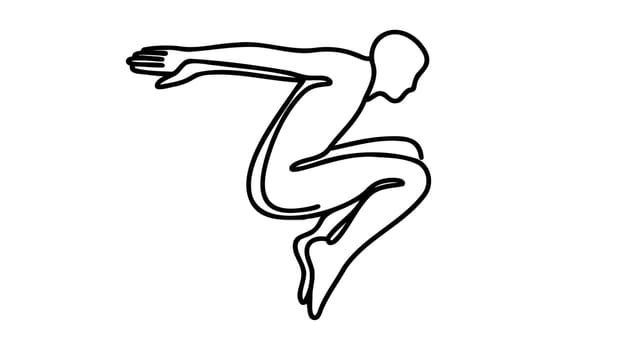 Person jumping one continuous line illustration on white background.