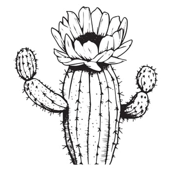 Hand Drawn Sketched Outline Cactus Silhouette. Mexican Plant Realistic Vector Illustration.