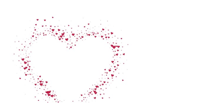 Sprinkled hearts valentine template. Red hearts scattered on white background. Festive sprinkled hearts vector illustration.