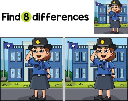 Find or spot the differences on this Policewoman Salute kids activity page. A funny and educational puzzle-matching game for children.