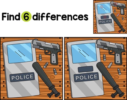 Find or spot the differences on this Police Officer Equipment kids activity page. A funny and educational puzzle-matching game for children.