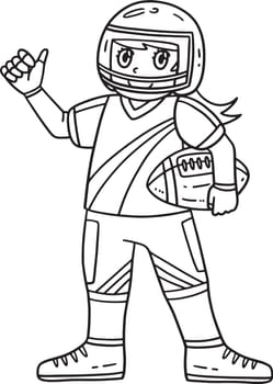 A cute and funny coloring page of an American Female Player Holding Football. Provides hours of coloring fun for children. To color, this page is very easy. Suitable for little kids and toddlers.