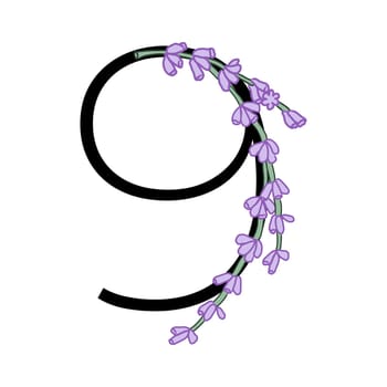 Lavender blossom violet little flower hand drawing number for wedding design of card or invitation. Vector illustrations, isolated on white background for summer floral