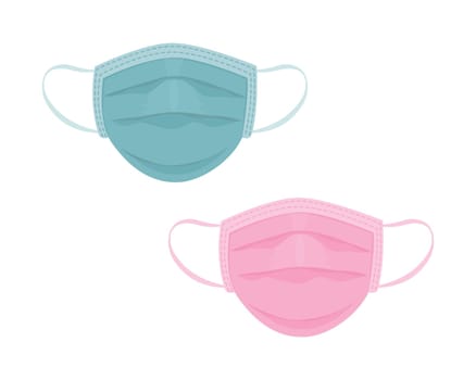 Medical masks. Masks to protect against viruses and diseases. Protective medical masks in green and pink colors. Vector illustration.