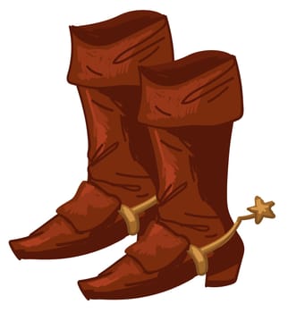 Footwear for cowboys or sheriff, wild west clothes and accessories for costume. Isolated leather boots with star, handmade elegant shoes for men, apparel of previous epoch. Vector in flat style