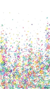 Scattered numbers. Colorful childish digits flying chaotic. Back to school mathematics banner on white background. Falling numbers vector illustration.