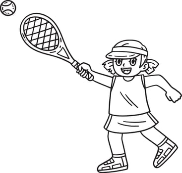 A cute and funny coloring page of a Tennis Female Player Chasing a Ball. Provides hours of coloring fun for children. To color, this page is very easy. Suitable for little kids and toddlers.