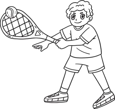 A cute and funny coloring page of a Tennis Player Hitting Tennis Ball. Provides hours of coloring fun for children. To color, this page is very easy. Suitable for little kids and toddlers.