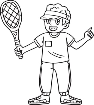 A cute and funny coloring page of a Tennis Coach with a Tennis Racket. Provides hours of coloring fun for children. To color, this page is very easy. Suitable for little kids and toddlers.