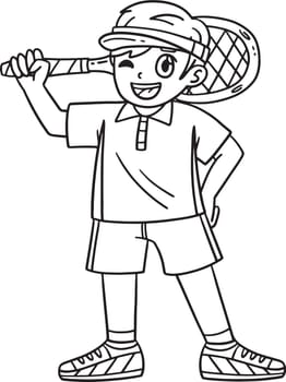 A cute and funny coloring page of a Tennis Boy with Tennis Racket. Provides hours of coloring fun for children. To color, this page is very easy. Suitable for little kids and toddlers.