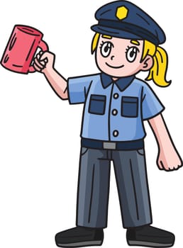 This cartoon clipart shows a Policewoman Holding a Mug illustration.