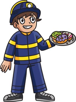 This cartoon clipart shows a Firefighter with a Donut illustration.