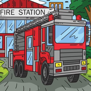 This cartoon clipart shows a Firefighter Truck illustration.